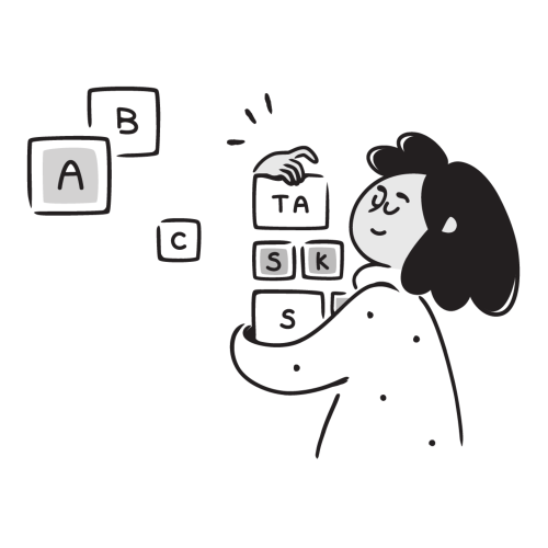 Gambar anak perempuan memegang balok huruf